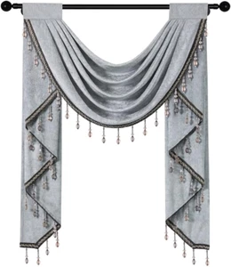 Silver Grey Chenille Waterfall Valance for Living Room,Single Hollow Swag Valanc - Picture 1 of 8