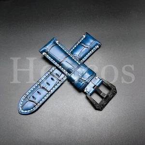 24MM Vintage Royal Blue Leather Alligator Watch Strap Fits for Panerai Custom - Picture 1 of 4