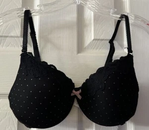 🖤🩷Fruit Of the Loom Black &Pink Polkadot Push-up Women's Bra Size 36C🩷🖤 - Picture 1 of 7
