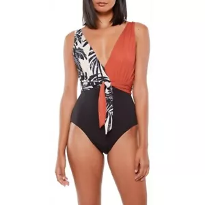 Sanctuary L137410 Womens Multi Plunge Mio Tie Front One-Piece Swimsuit Size XL - Picture 1 of 3