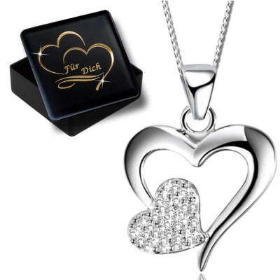 Damen Halskette mit Herz echt 925er Silber Anhänger Gravur Schmuck Box für Frau - Bild 1 von 4