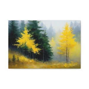 MISTY GROVE LANDSCAPE PRINT, AUTUMN FOREST NATURE CANVAS WALL ART - Picture 1 of 25