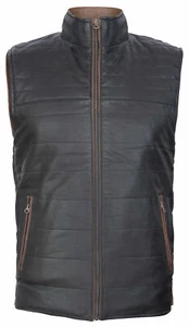 Mens Black Brown Reversible Leather Puffer Body Warmer Padded Waistcoat Gilet  - Picture 1 of 9