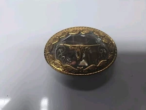 Western Cowboy Longhorn Dress Belt Buckle German Silver Cowgirl Vtg 80s .PCB241 - Picture 1 of 5