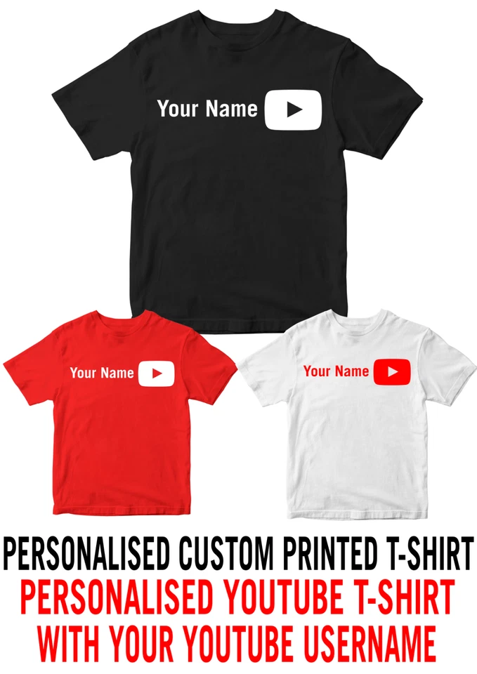 Custom Printed Personalised Youtube T-Shirt add your name Youtuber Adult Kids