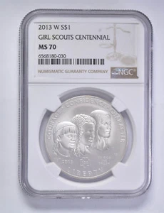 MS70 2013-W Girl Scouts Commemorative Silver Dollar $1 NGC Brown Lbl - Picture 1 of 5