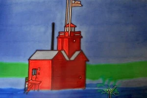 Lighthouse hand painted ceramic art tile 8 x 12 inches with cork back - Picture 1 of 1