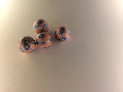 4 x 10mm pink/blue round handmade polmer clay fimo beads hole 2mm - Image 1 of 4