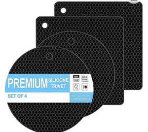 Silicone Trivets for Hot Dishes - 4 Heat Resistant Mats Multipurpose Non Slip - Picture 1 of 4