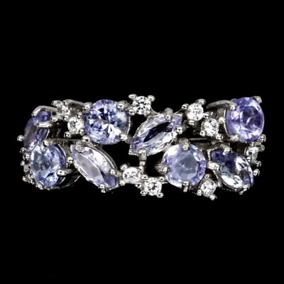 Anello In Argento Sterling 925 Con Gemma Naturale Di Tanzanite Marquise Taglia 7 - Immagine 1 di 4