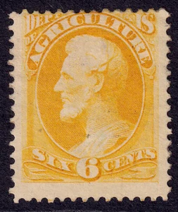 US Scott O4, 1873 Lincoln 'Agriculture' , 6c yellow, UNUSED NG - Picture 1 of 1