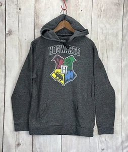 Harry Potter Hoodie Sweatshirt Mens Large Gray Pullover Hogwarts House Crest VGC - Picture 1 of 12