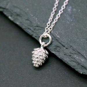 Silver Caledonian Winter Acorn Pine Cone Silver Necklace Pendant 925 Sterling - Picture 1 of 11