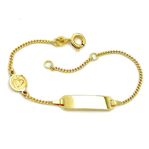 FACHHANDEL-DIREKT Baby Taufe Schutz Engel Identitäts- Armband Gold 585 14 Kt mit Gravur Name Datum