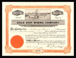 1911 Gold Ship Mining Company Stock ⛏️ Mariposa & Tuolumne Counties CALIFORNIA - Picture 1 of 1