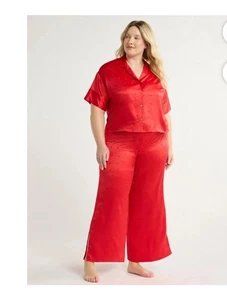 Joyspun Women's Size 3X Red Short Sleeve Heart Print Stretch Satin Pajama Set - Picture 1 of 24