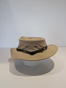 Tress & Co London Safari Hat Mens M Beige Canvas Leather Band Classic Wide Brim - Picture 1 of 7