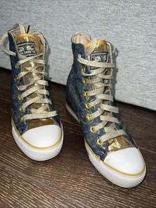 Daddy's Money High top Women's 7 Lace up Hidden wedge Blue & Gold Sequin - Picture 1 of 9