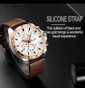 VA VA VOOM Mens Sports Watch Military Leather Band Waterproof Relojes Quartz 29 - Picture 1 of 12