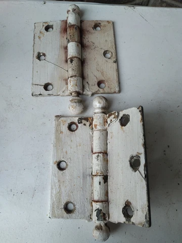 2x Antique Architectural Salvage Ball Tip Door Hinges Cover