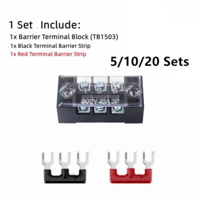 Dual Row 3 Position Screws Terminal Electric Barrier Strip Block 600V 15A - Image 1 of 4