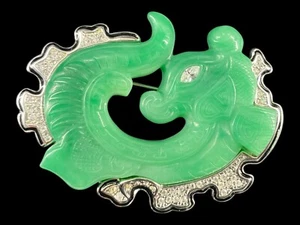 Kenneth Jay Lane KJL Faux Jade Rhinestone Asian Dragon Brooch Pin EX+ - Picture 1 of 2