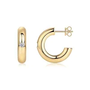2CT Lab Created Diamond Push Back Stud Earring 14K Yellow Gold Plated 925 Silver - Picture 1 of 7