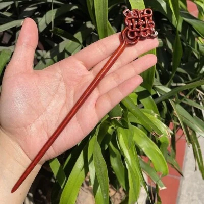 Hair Stick Chinese Retro Style Peach Wood Handmade Carved Hollow Hairpin Women - Image 1 of 4