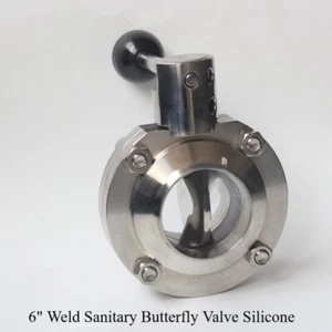 6" Weld Sanitary Butterfly Valve Silicone Sealing Stainless Steel 304 NEW - Picture 1 of 3
