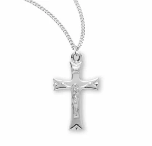 Notched Flared Tipped Sterling Silver Crucifix ,1", 18" Chain, Boxed, US Made - Picture 1 of 3