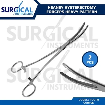 2 Piezas Pinzas de Histerectomía Heaney Doble Diente Curvado 8.5" OB/GYNE Grado Alemán Foto 1 de 4