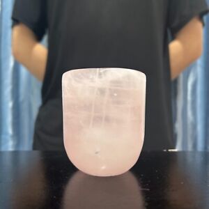 0.7LB2.9"Natural Rose Quartz Cup Pink Crystal Craft Decor Healing Reiki Gift