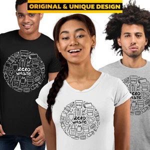 Hand Drawn Ecology Elements Zero Waste Life Green Planet Gift Birthday T-Shirt - Picture 1 of 28