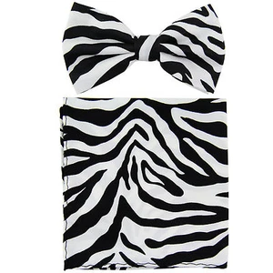 New Men's Pre-tied Bow Tie & Pocket Square Hankie set zebra Black White wedding  - Picture 1 of 4