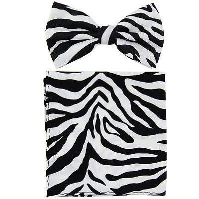 New Men's Pre-tied Bow Tie & Pocket Square Hankie set zebra Black White wedding  - Image 1 of 4