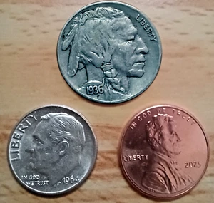 SILVER DIME COIN SET (3) HISTORIC ROOSEVELT, BUFFALO & 2025 CENT - BENEFITS VETS - Picture 1 of 12