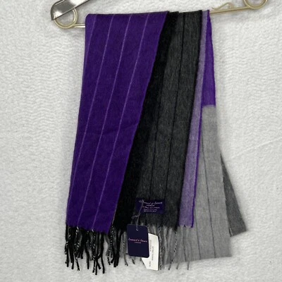 Bufanda Seaward & Stearn de lana y angora en rayas moradas y grises brillantes 70x14 nueva con etiquetas Foto 1 de 4