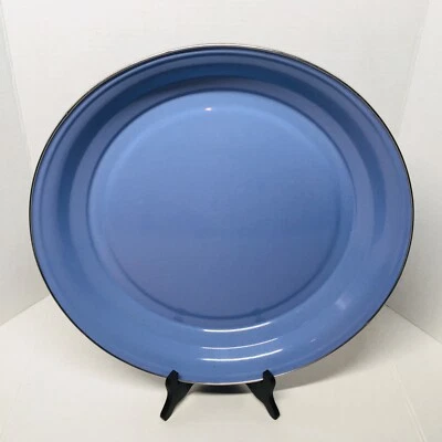 Pottery Barn Enamelware 15 1/2 in. Platter Periwinkle / Silver Rim Camping RV - Image 1 of 4