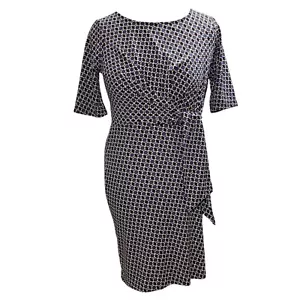 Vestido envolvente sintético Ann Taylor negro gris estampado floral geométrico pequeño elástico - Imagen 1 de 8