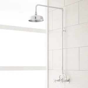 Signature Hardware Classic Exposed Pipe Shower with Rainfall Shower Head Chrome