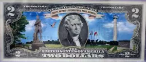 PERRY'S VICTORY AND PEACE MEMORIAL - US COLORIZED $2 NOTE AUTHENTICATED UNC BILL - Picture 1 of 4