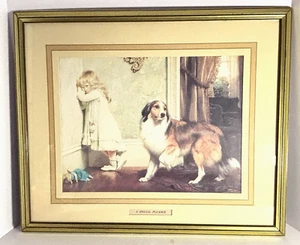 Vintage A Special Pleader Framed Picture 1986 Charles Burton Girl & Collie 23x19 - Picture 1 of 10