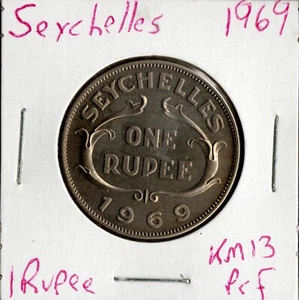 Moneda Seychelles (Colonia Corona Británica) 1 Rupia 1969 KM13, prueba, baja acuñación - Imagen 1 de 4