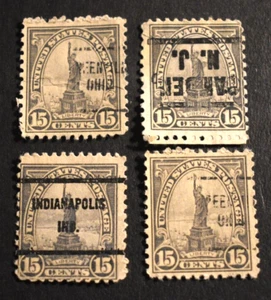 4 - 1922 US Stamps Scott Nos. 566 - 15 Cent Precanceled - NJ/IN/OH - Picture 1 of 2