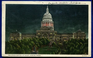 Austin Texas State Capitol Nachtansicht Leinen Postkarte - Bild 1 von 2