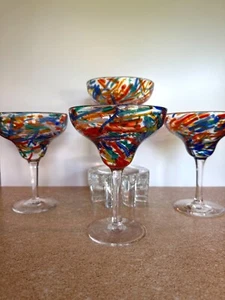 Set of 4 Vintage Pier 1 Confetti Margarita Glasses – Millefiori Style - Picture 1 of 8