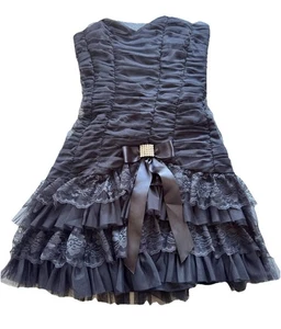 Gr. 9/10 Maskerade schwarz kurz Gothic trägerlos entbeint Spitze Stretch Party Kleid - Bild 1 von 11