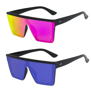 Große moderne Sonnenbrille, Flat-Top schwarzes Gestell blau pink einzelne Gläser, 2er-Pack - Bild 1 von 4