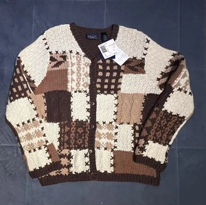 Crazy Horse Button Sweater Knit Brown Patchwork Warm Size Large - Picture 1 of 6
