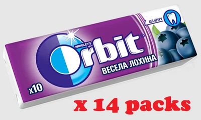 14 包 х 10 件 WRIGLEYS Orbit 口香糖 带蓝莓味 无糖 — 第 1/4 张图片